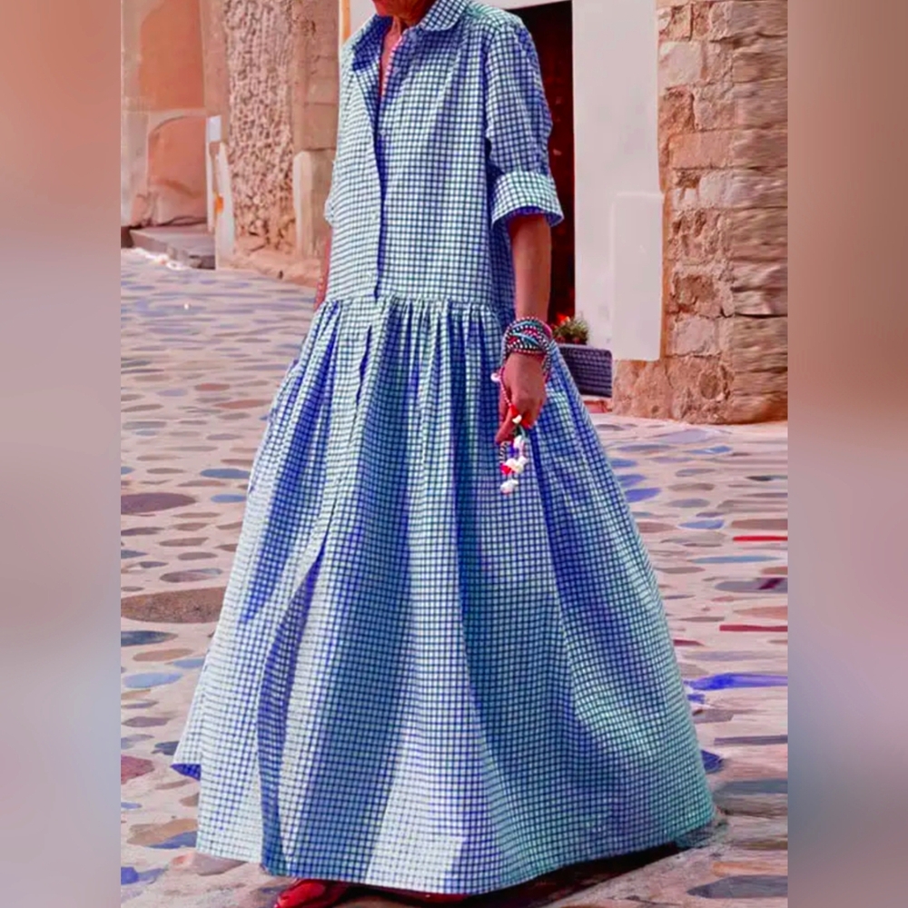 CLEARANCE NWT UOOZEE Brand Blue Gingham Oversized Shirt Dress